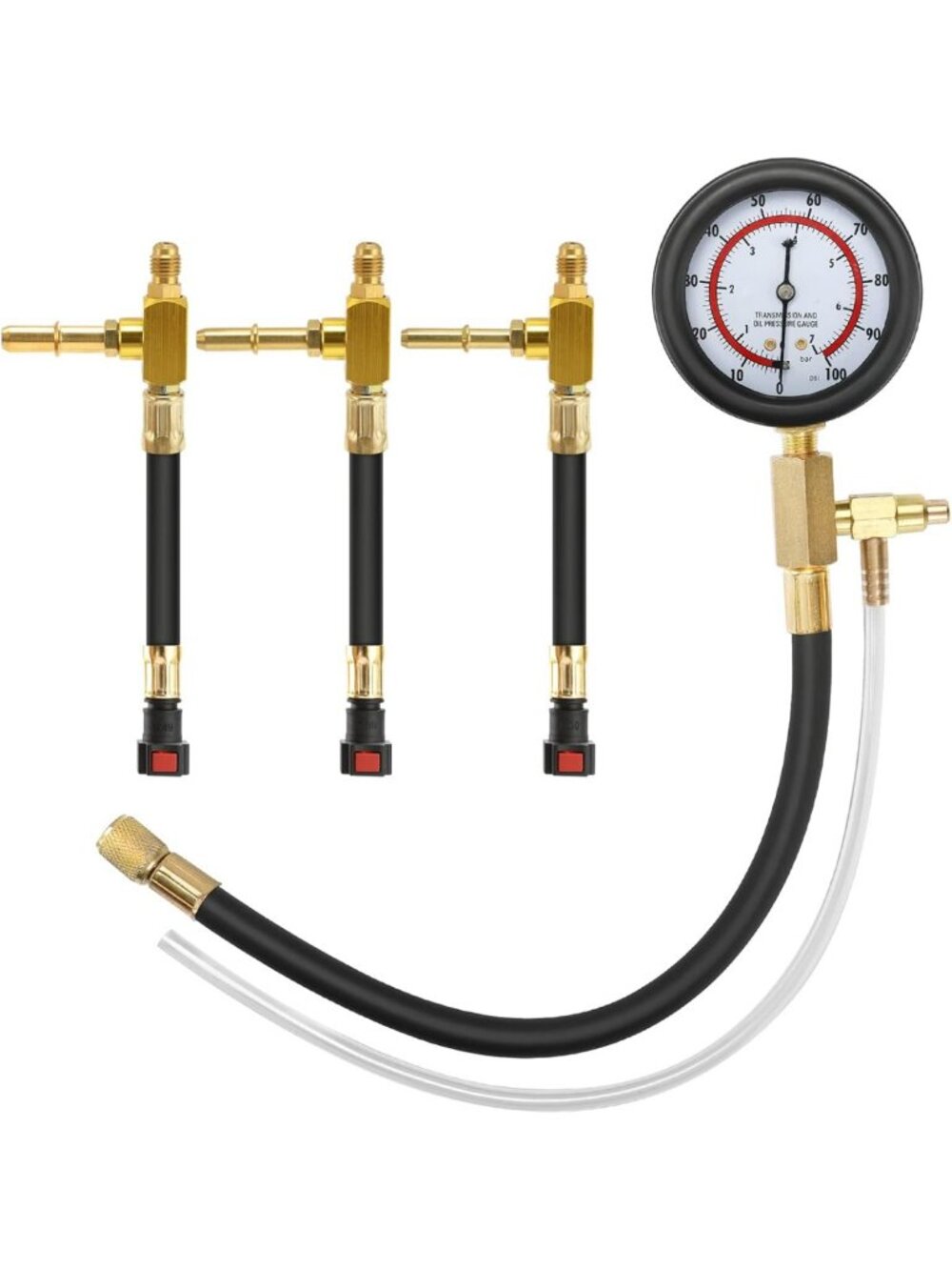 Fuel Pressure Test Kit 0-100 PSI with Multiple Fuel Line Fittings for Easy